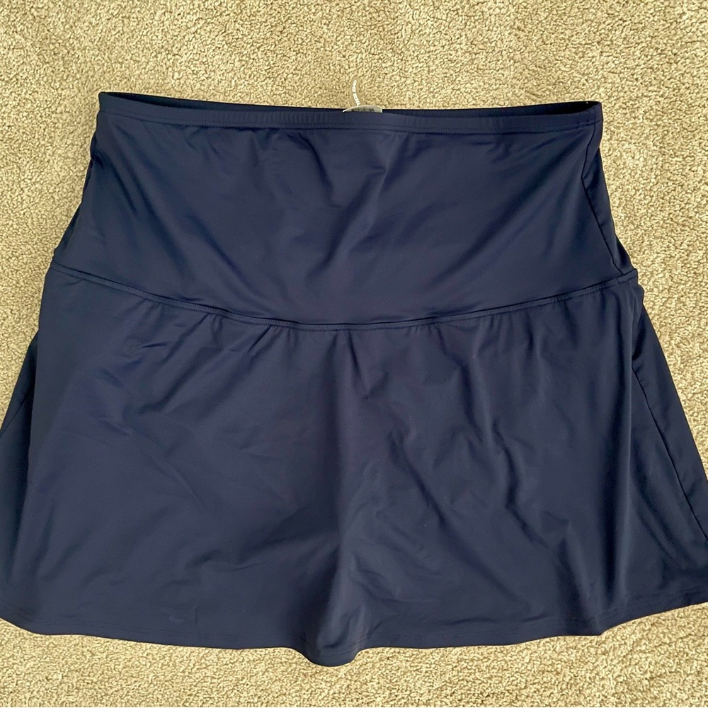 20W Navy Lands End High Waist Swim Skirt